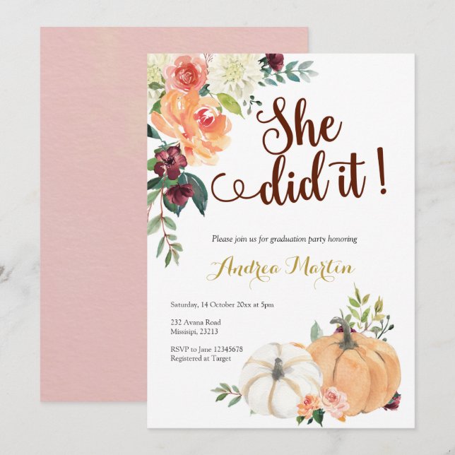 Convites apaixonar-se por abóbora festa de formatura (Frente/Verso)