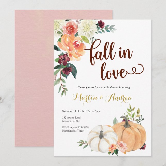 Convites apaixonar-se por casal de abóbora (Frente/Verso)