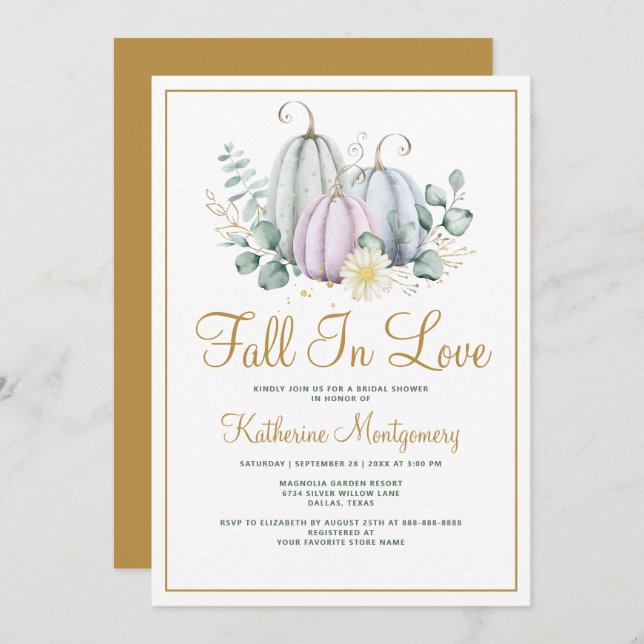 Convites Apaixonar-Se Pumpkin Greenery Chá de panela de out (Frente/Verso)