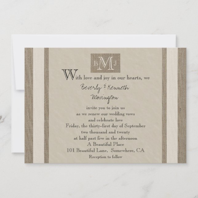 Convites Aparência de Burlap Renovável de Vow (Frente)