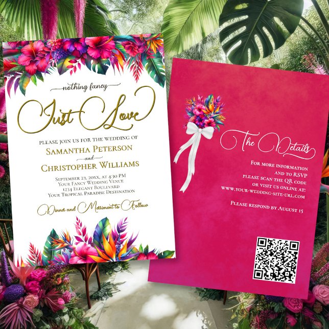 Convites Apenas Ame Casamento de Código QR Floral de Jardim (Front/Back)
