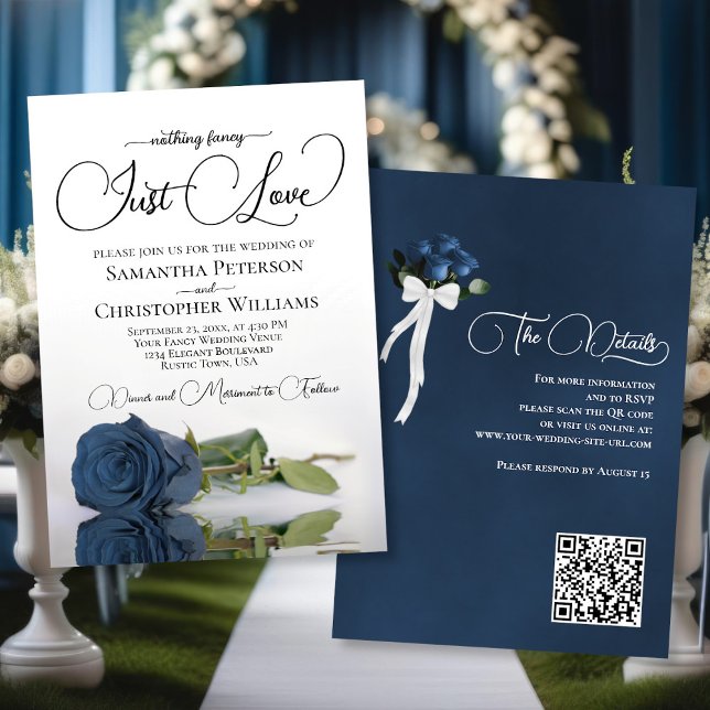 Convites Apenas Ame O Casamento De Código QR De Rosa Azul D (Front/Back)