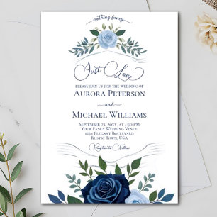 Convites Apenas Ame Rosas Azuis Elegantes Casamento Rico