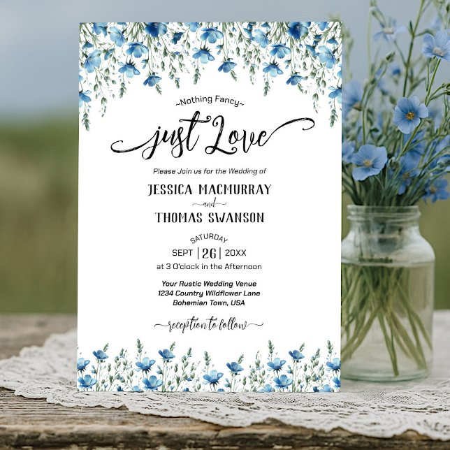 Convites Apenas Amor! Casamento Blue Boho Chic Wildflower (Criador carregado)