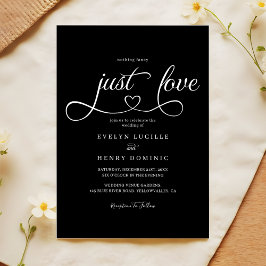 Convites Apenas Amor Coração Script Casamento Preto Elegant