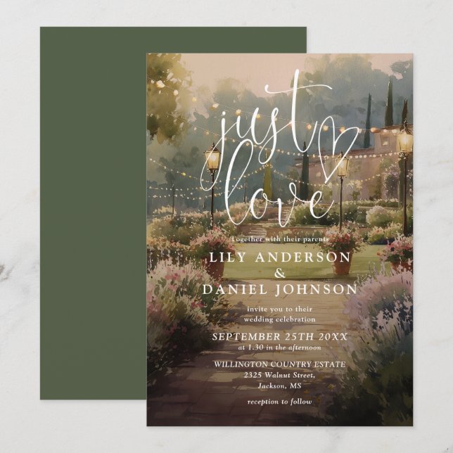 Convites Apenas Amor Elegante Casamento de Campo Rústico no (Frente/Verso)