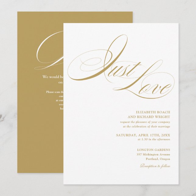Convites Apenas Amor Elegante Código QR Casamento Script Do (Frente/Verso)