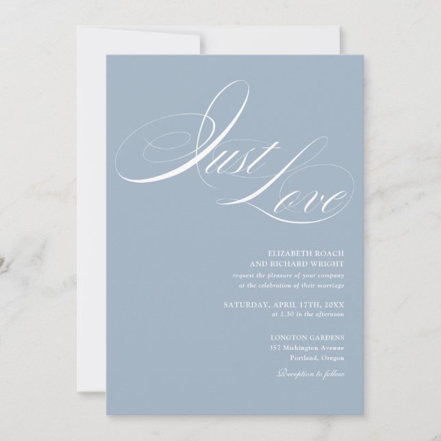 Convites Apenas Amor Elegante Moderno Script Azul Poeirento (Frente)
