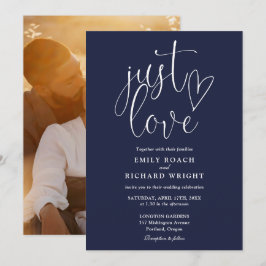 Convites Apenas Amor Elegante Script Foto Casamento Azul Ma