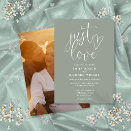Convites Apenas Amor Elegante Script Foto Verde Sage Casame