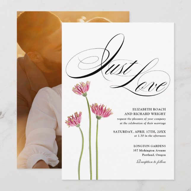 Convites Apenas Amor Florais Elegantes de Flores Silvestres (Frente/Verso)