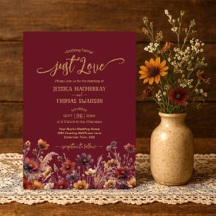 Convites Apenas Amor Rustic Burgundy Boho Flores Silvestres