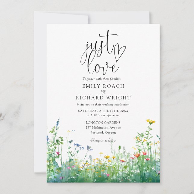 Convites apenas Amor Script Flores Silvestres Casamento Flo (Frente)