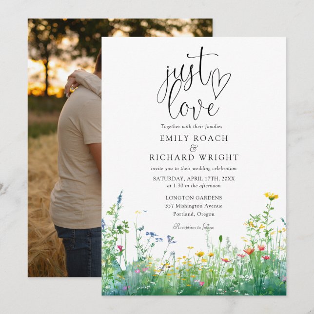 Convites Apenas Amor Script Flores Silvestres Foto Floral C (Frente/Verso)