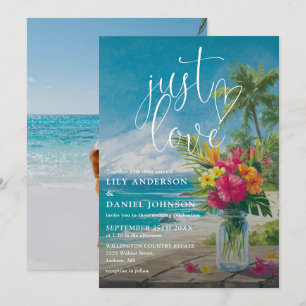 Convites Apenas Amor Tropical Floral Praia Foto Casamento
