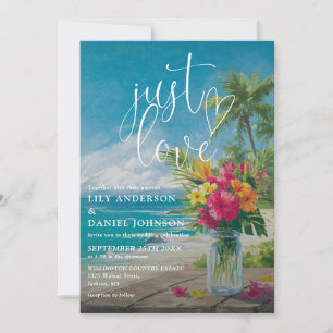 Convites Apenas Amor Tropical Praia Floral Jar de Pedra Cas