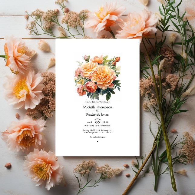Convites Apenas Casamento de Peachy Floral (Criador carregado)