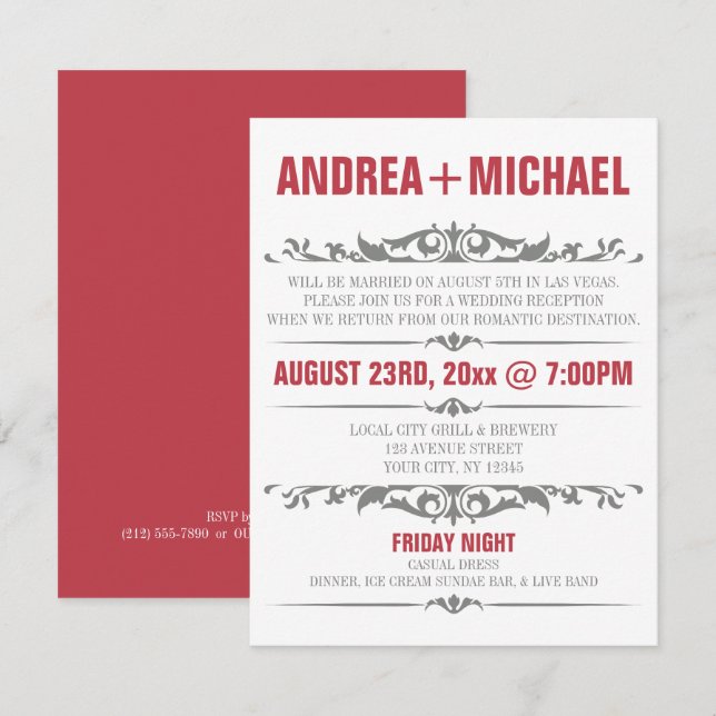 Convites APENAS para Casamento com Merlot & Gray (Frente/Verso)