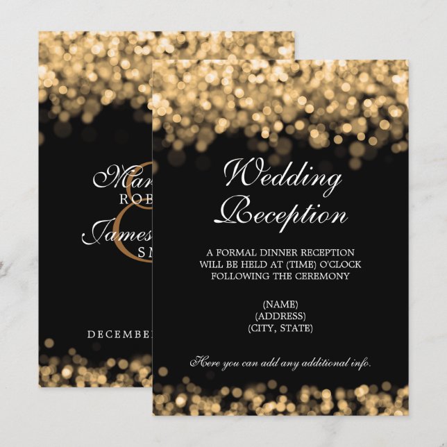 Convites Apenas Recepção de Casamento Luzes Douradas (Frente/Verso)