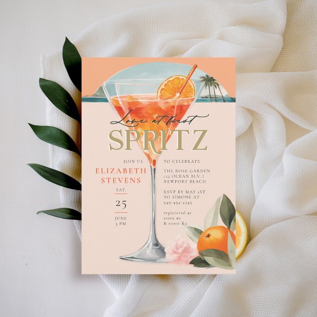 Convites Aperol Spritz Cocktail Orange Chá de panela (aperol spritz bridal shower invitation citrus cocktail summer brunch garden pool party love at first)