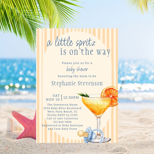 Convites Aperol Spritz Laranja Azul Cítrico Chá de Bebê Men (Criador carregado)