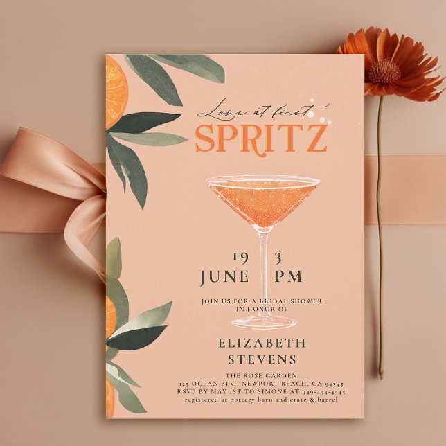 Convites Aperol Spritz Love Citrus BrunChá de panela (aperol spritz bridal shower invitation watercolor cocktail theme brunch garden pool party summer)