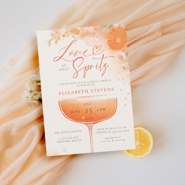 Convites Aperol Spritz Love Citrus Floral Chá de panela (aperol spritz bridal shower invitation citrus cocktail theme floral brunch garden pool party summer )