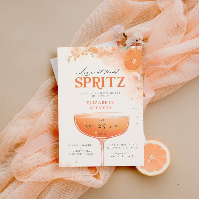 Convites Aperol Spritz Orange Chá de panela de coquetel (aperol spritz bridal shower invitation citrus cocktail theme floral brunch garden pool party summer )