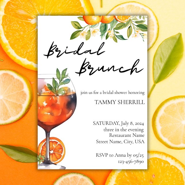 Convites Aperol Spritz Orange Watercolor Bridal Brunch (Criador carregado)