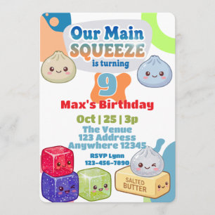 Convites Aperto Principal Squishy Aniversário Azul Laranja