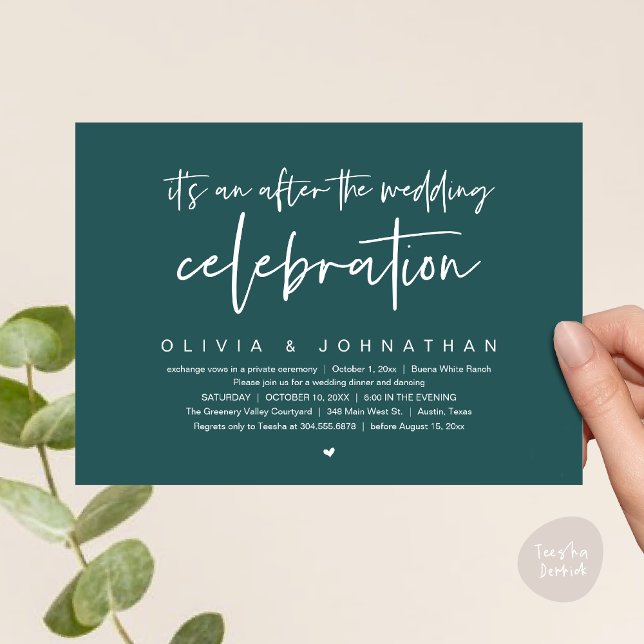 Convites Após A Celebração Do Casamento Partido Jante Moder (It's an after The Wedding Celebration Modern Dinner Lunch Brunch Party Invites Card Emerald Green)