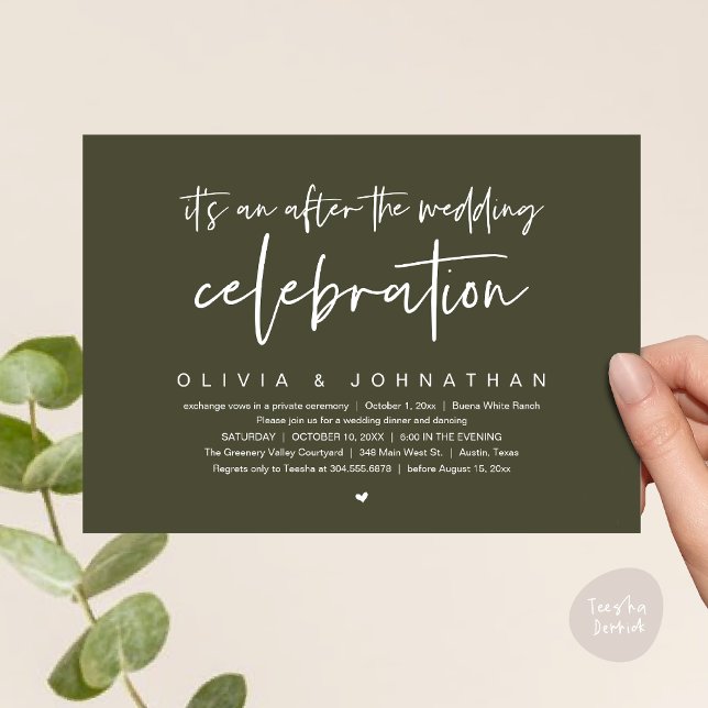 Convites Após A Celebração Do Casamento Partido Jante Moder (It's an after The Wedding Celebration Modern Dinner Lunch Brunch Party Invites Card  PDF Olive Green)