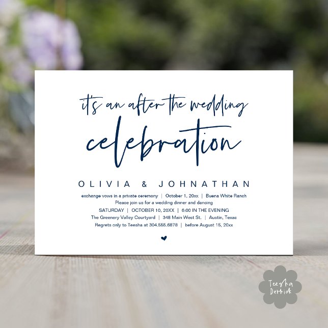 Convites Após A Celebração Do Casamento Partido Jante Moder (It's an after The Wedding Celebration Modern Dinner Lunch Brunch Party Invitation Card PDF Navy Blue)