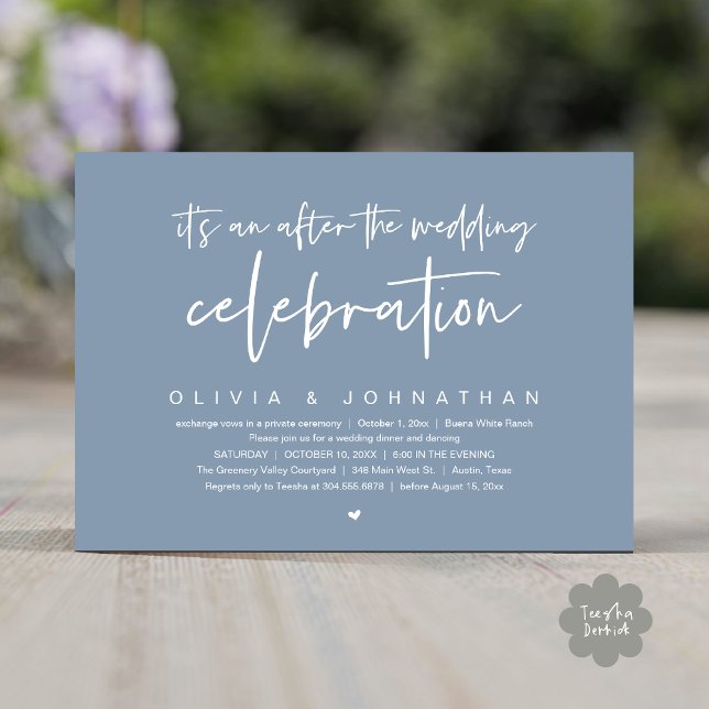Convites Após A Celebração Do Casamento Partido Jante Moder (It's an after The Wedding Celebration Modern Dinner Lunch Brunch Party Invites Card PDF Dusty Blue)