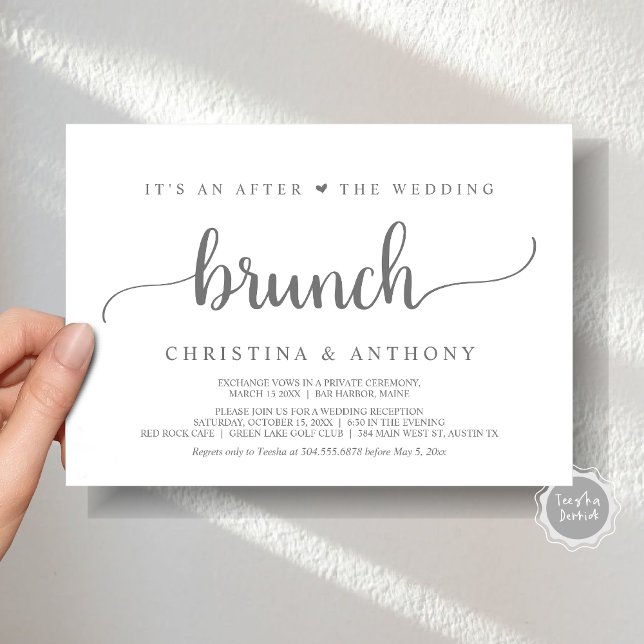 Convites Após O Brunch De Casamento, Convidado Rustic Elope (After The Wedding Brunch, Elopement Invitation Card, Rustic Script in Dark Grey.)