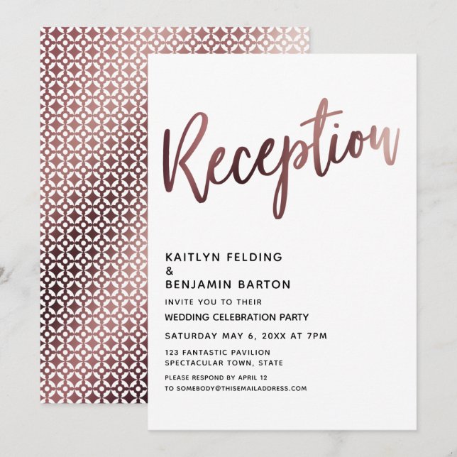 Convites Após Tipografia Dourado Rosa do Casamento Recepção (Frente/Verso)