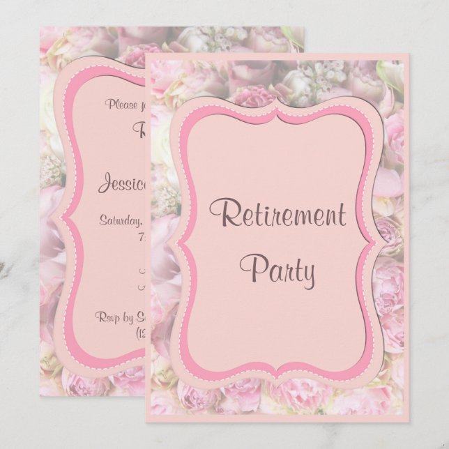 Convites Aposentação de Buquê com estrutura elegante e româ (Frente/Verso)