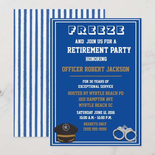 Convites Aposentação Engraçada pela Polícia (Frente/Verso)