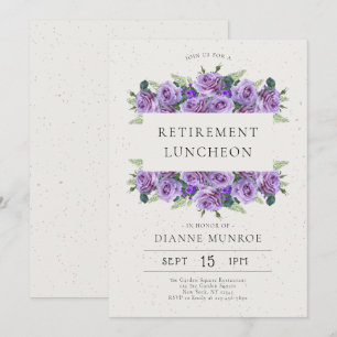 Convites Aposentação Lilac Floral Minimalista Elegante