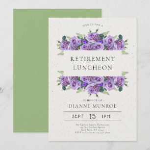 Convites Aposentação Lilac Floral Minimalista Elegante