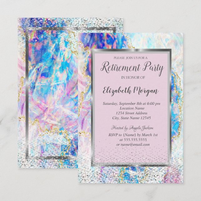 Convites Aposentação Óptica Confetti de Frame Silver Elegan (Frente/Verso)