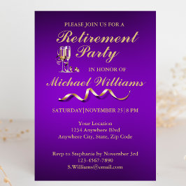 Convites Aposentação Vidro de Champanhe Clássico Formal Púr