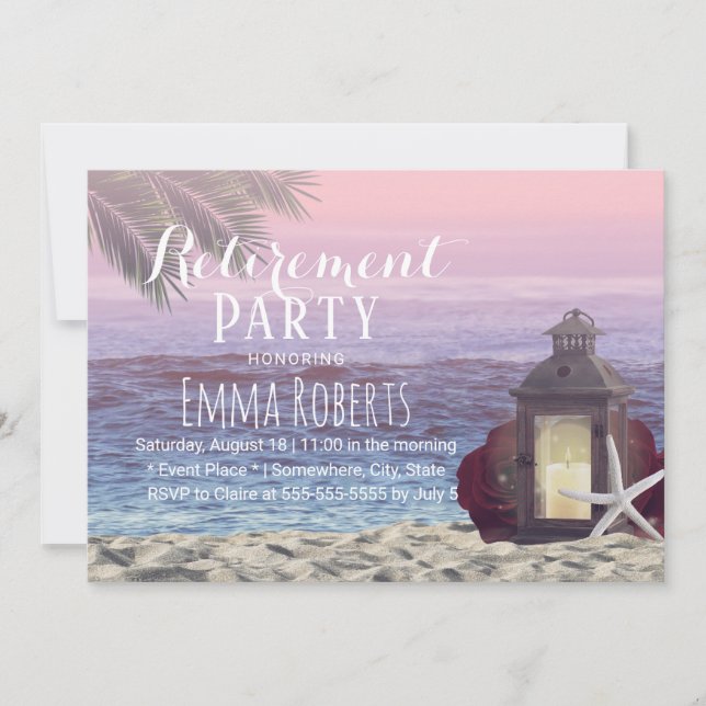 Convites Aposentadoria de Lanterna de Palma Tropical Praia (Frente)