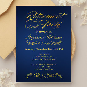 Convites Aposentaduras Elegante Azul e Dourado