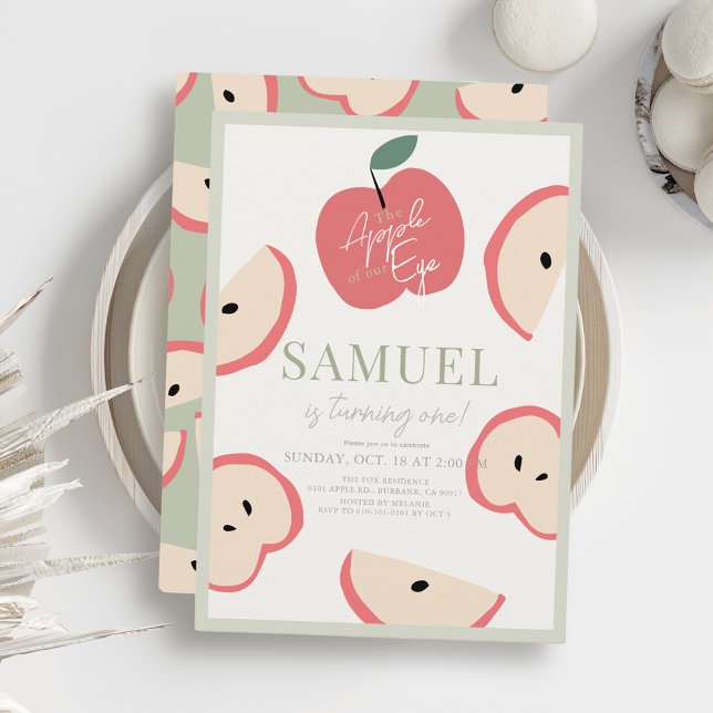 Convites Apple do nosso primeiro aniversario de Olhos Verde (Criador carregado)