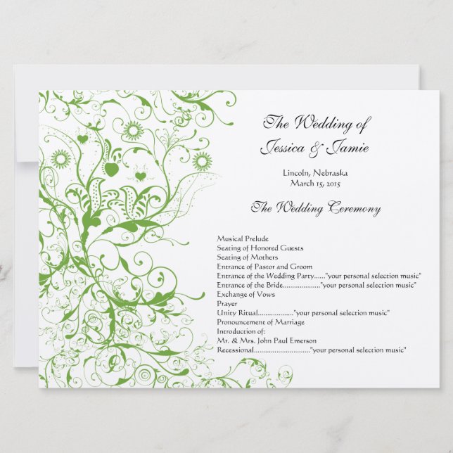 Convites Apple Green Birds Swirl Wedding Order Service (Frente)