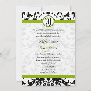 Convites Apple Green Black Bubble Bee Damask Wedding Invite