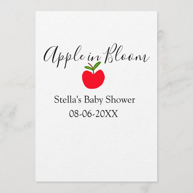 Convites Apple in bloom baby shower red apple name date  (Frente)