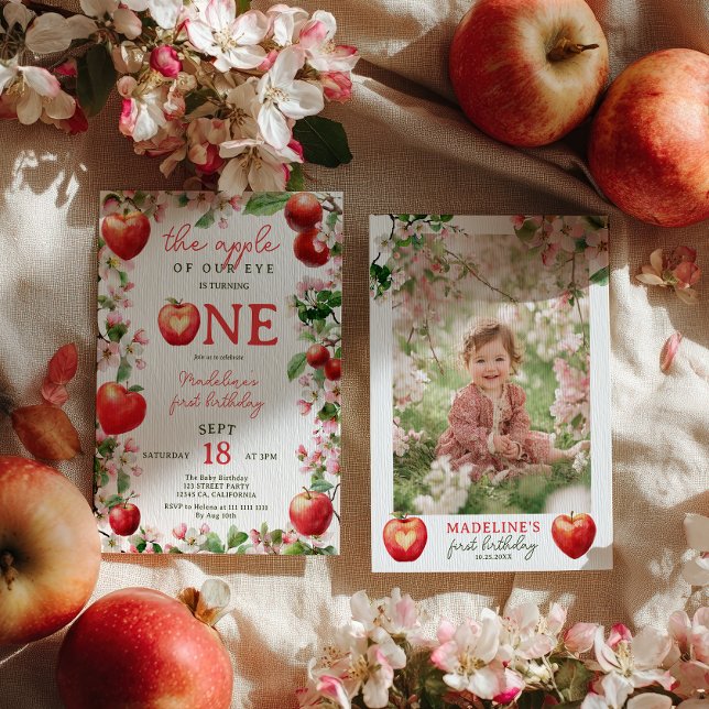 Convites Apple of Our Eye Floral Fall Photo First Birday (Apple of Our Eye Floral Fall Photo First Birthday Invitation)