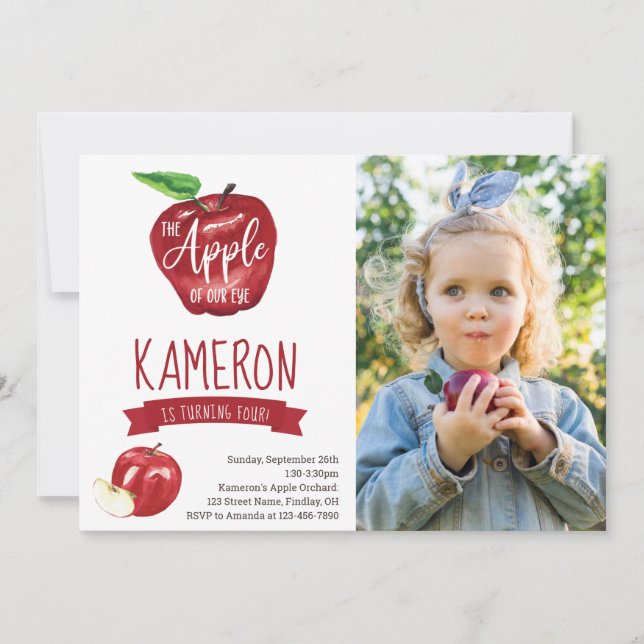 Convites Apple of Our Eye Photo Festa de aniversário Any Ag (Frente)